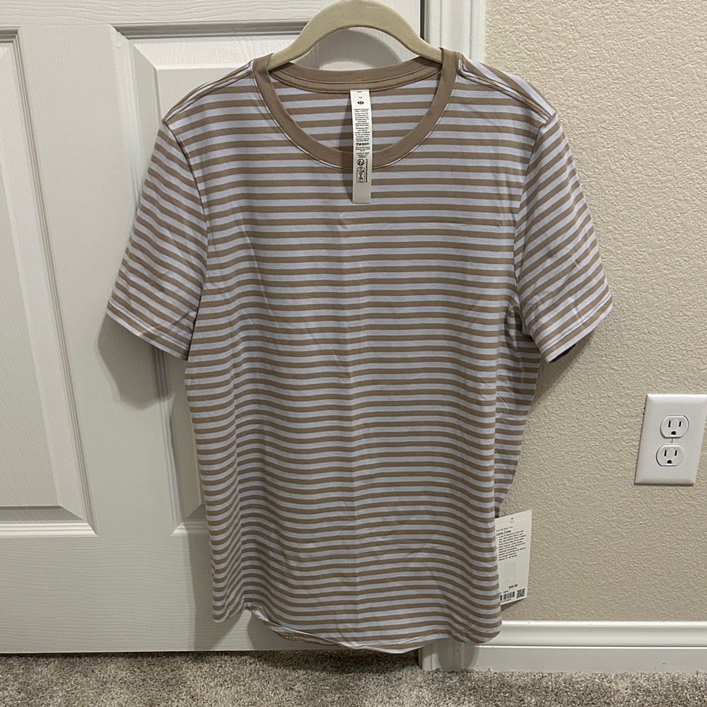 Lululemon Athletica Brown and White Striped Tee